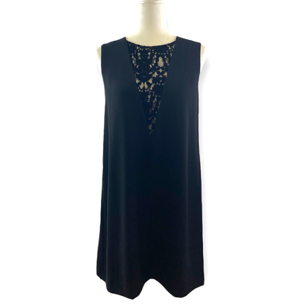Rd Roth Sleeveless Black Shift Dress With Velvet Lace Insert‎ NWT